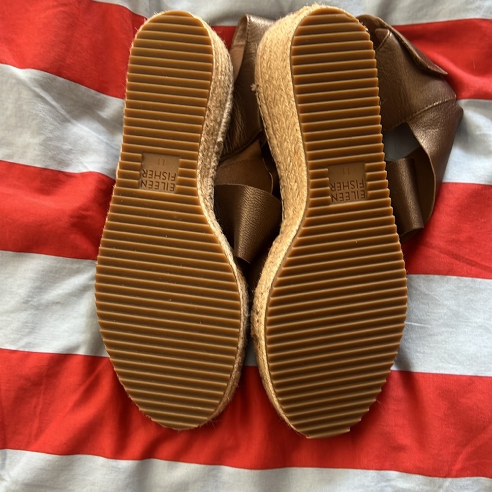 🕶️Eileen Fisher Willow Bronze Metallic Leather Espadrille Wedge Heel Sandals 11 - Picture 5 of 9